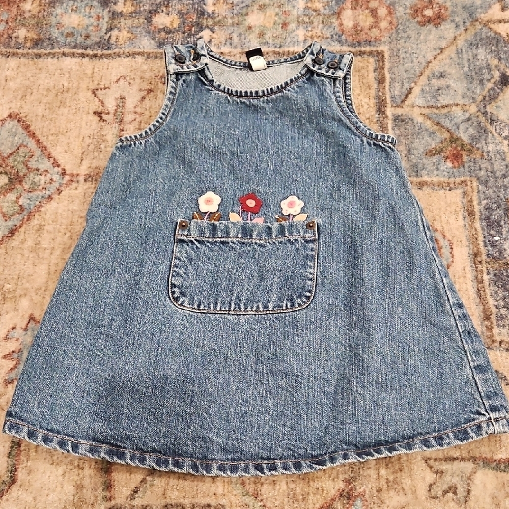 Denim Dress with Floral Embroidery